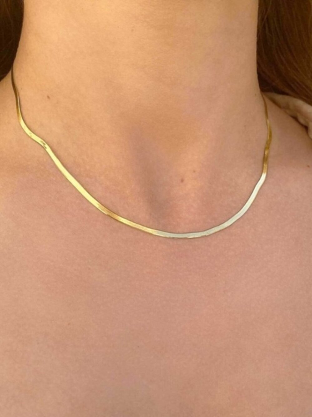 14K Gold Thin Herringbone Necklace